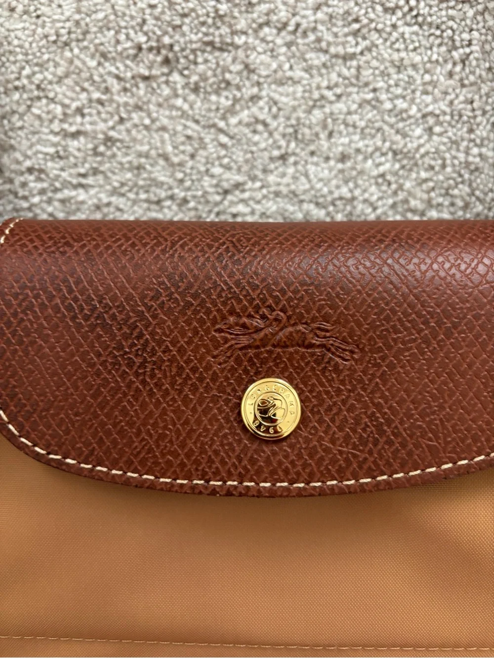 Longchamp Large Tote in Tan with Brown Trim